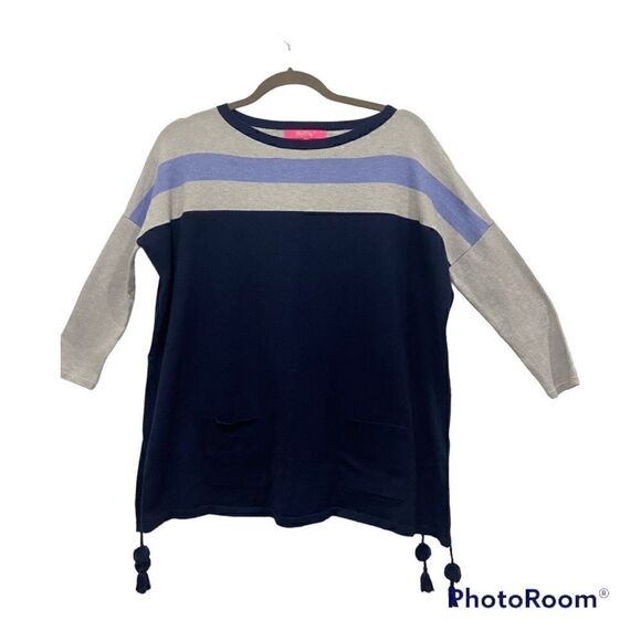 Lilly Pulitzer Elba’s blue navy moonlight long sleeve fringe sweater size XS - Picture 1 of 12